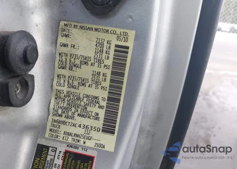 2010 Nissan Frontier Xe из США, поврежденный, VIN 1N6BD0CT2AC436350